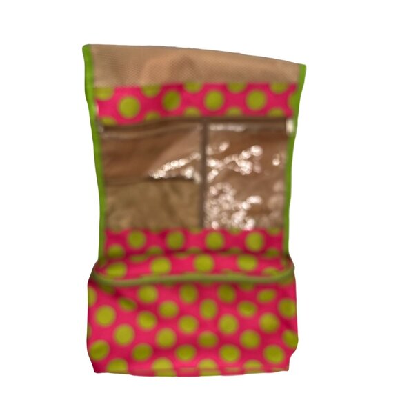 J Garden Hanging Toiletry Bag Bright Polka Dot Mesh Plastic Pockets Travel Must - Picture 3 of 8